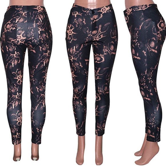 Womens Casual Leggings Stretchy High Waisted Work Pants Snake Print Leggings - Picture 4 of 8